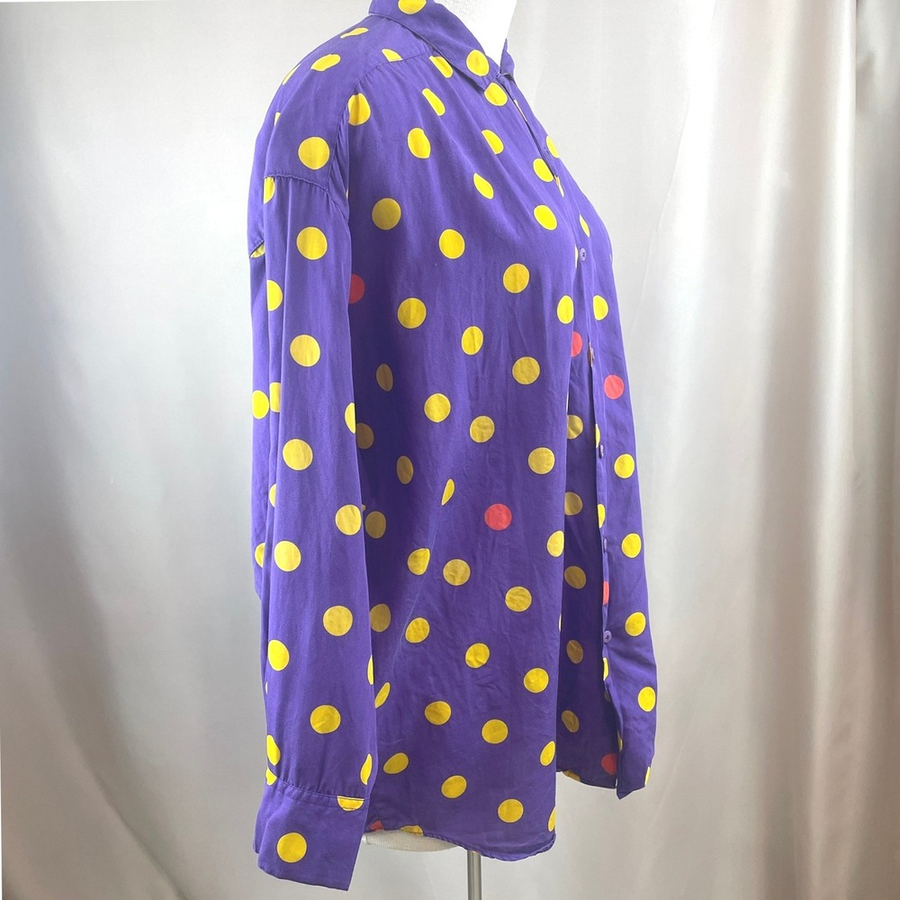 Vintage 80s ESPRIT SPORT Womens (L) Polka Dot Purple Button‎ Blouse Retro Baggy - Picture 5 of 7